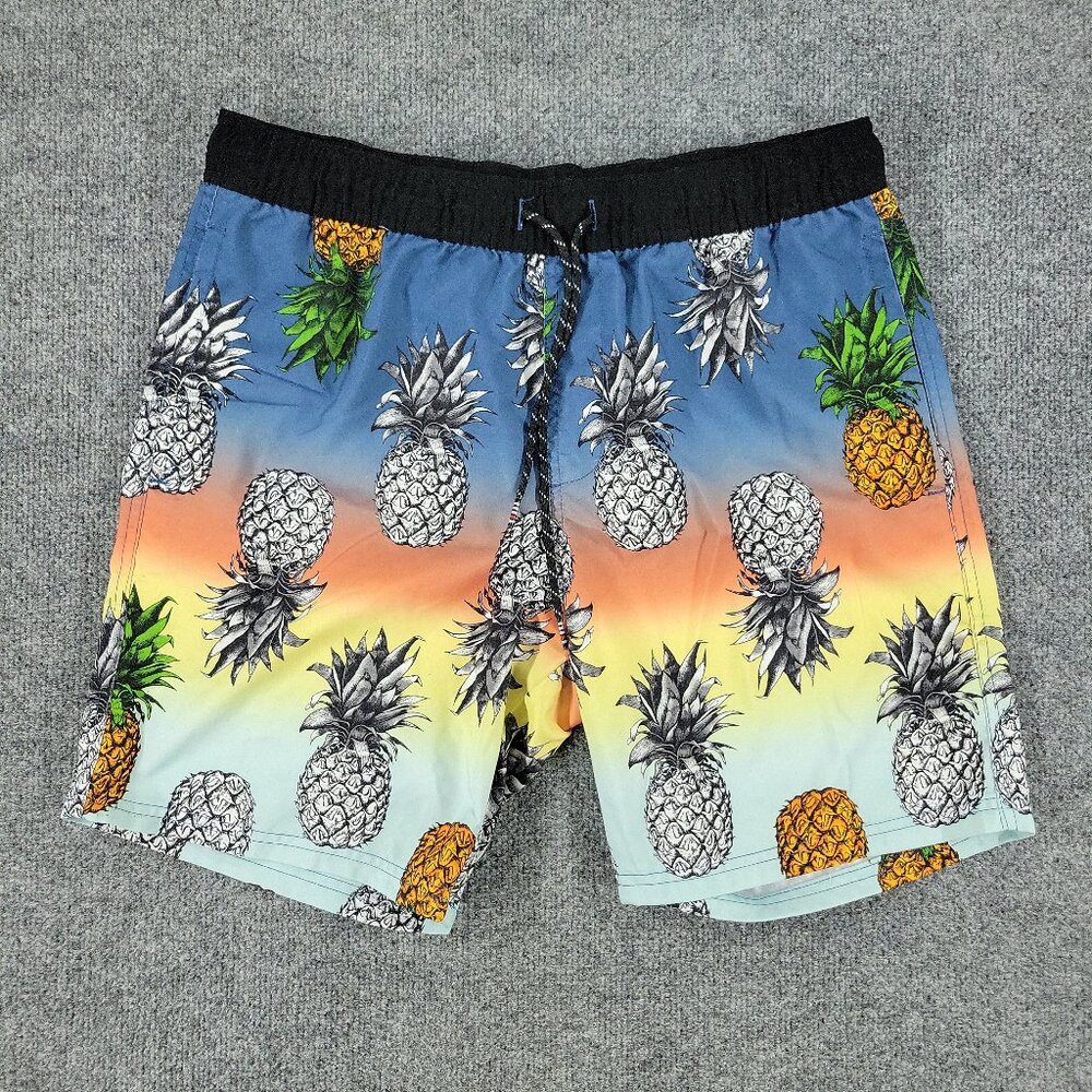 Valor Shorts Men Large Blue Pineapple Graphic Drawstring Pockets Logo 33x7 Adult